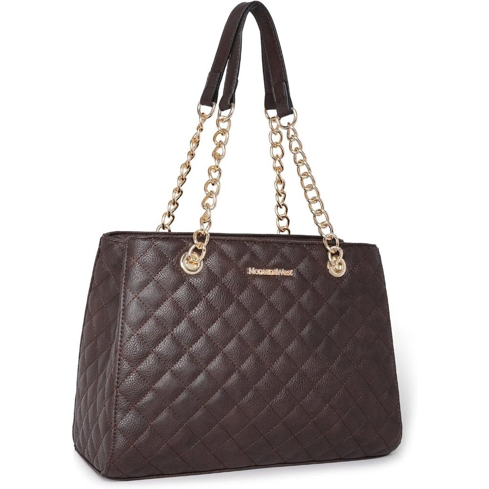Montana West Women 040 Coffee Faux Leather Quilted Chain Shoulder Strap Purse
